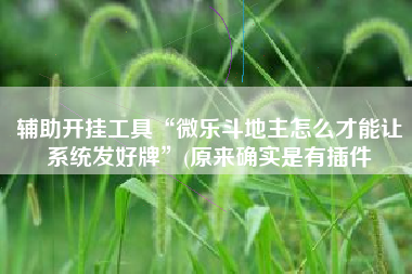 辅助开挂工具“微乐斗地主怎么才能让系统发好牌”(原来确实是有插件