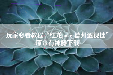 玩家必看教程“红龙poker德州透视挂”原来有神器下载