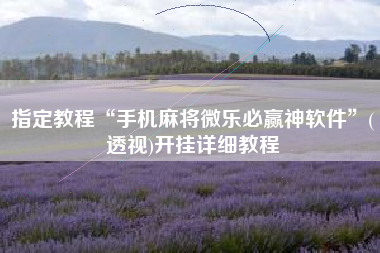 指定教程“手机麻将微乐必赢神软件”(透视)开挂详细教程